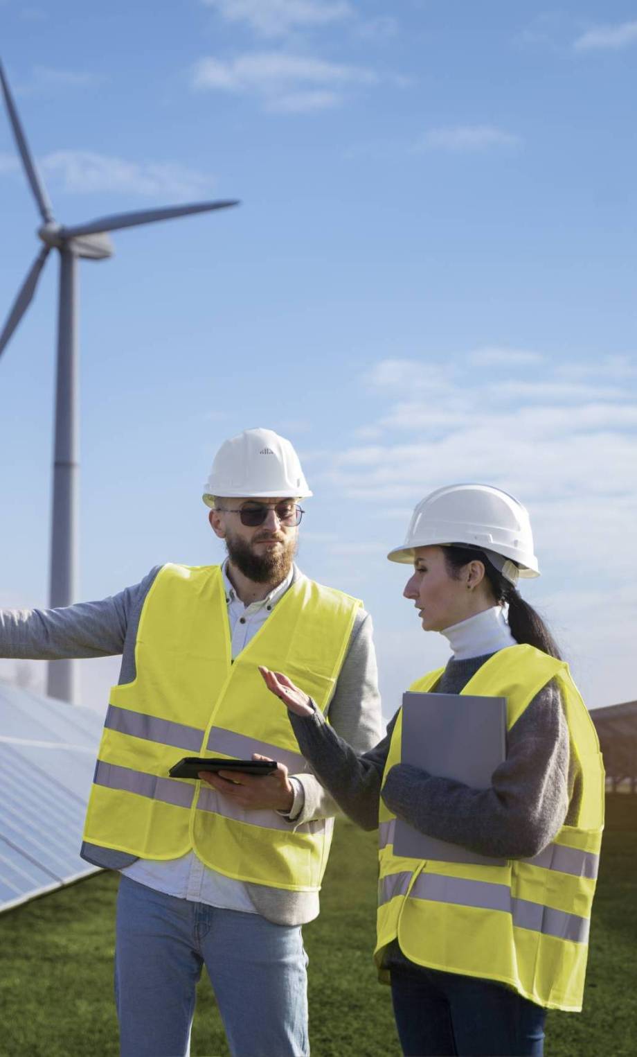 ingenieros-de-tiro-medio-hablando-de-paneles-solares